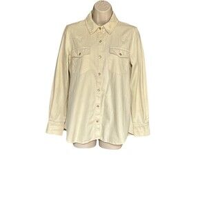 Tuckernuck Size S Beige Denim Pearl Snap Long Sleeve Cotton Shirt